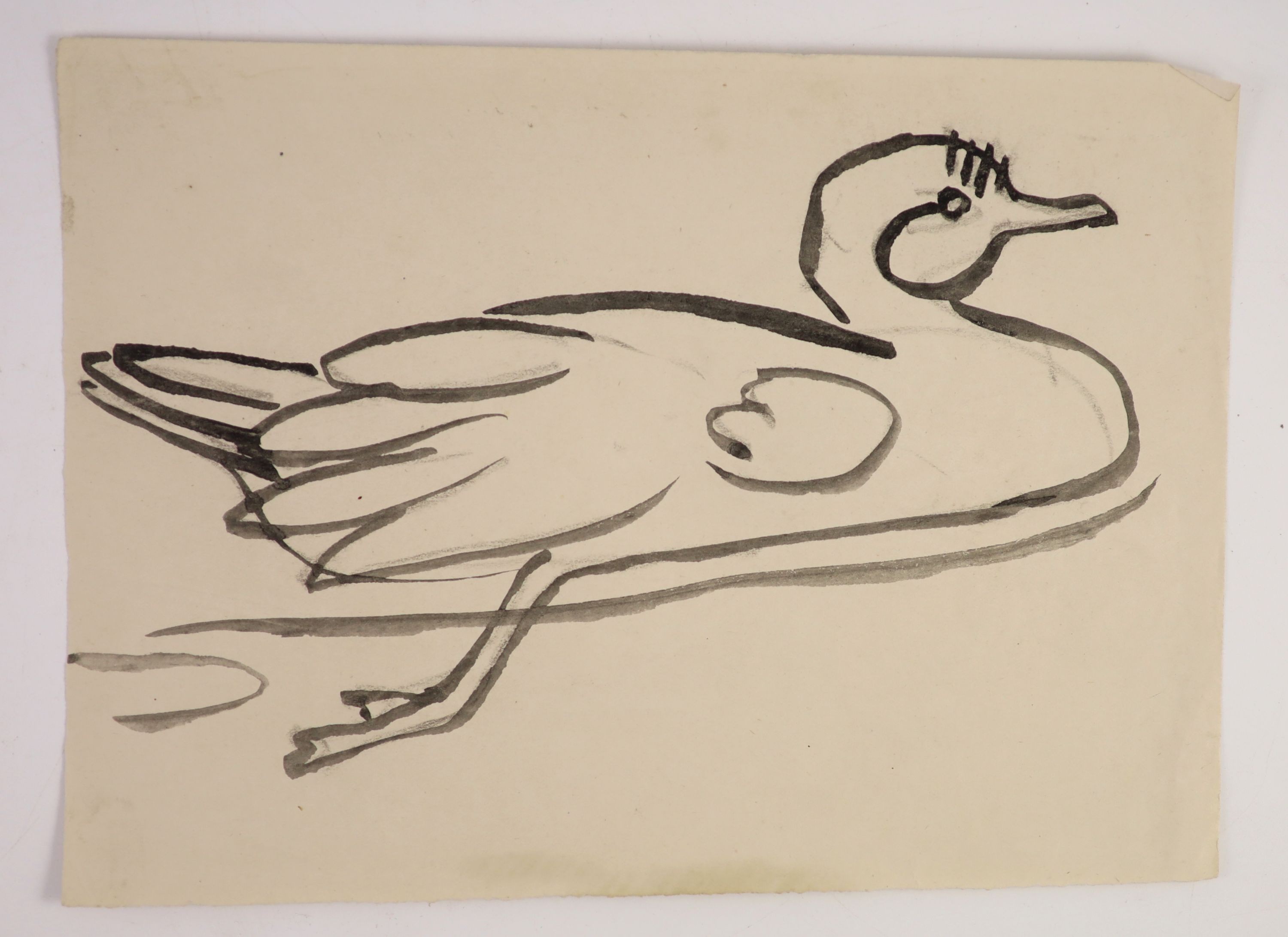 Henri Gaudier-Brzeska (1891-1915), Duck in water, circa 1912-13, black ink on paper, 18.2 x 25.5cms., unframed
